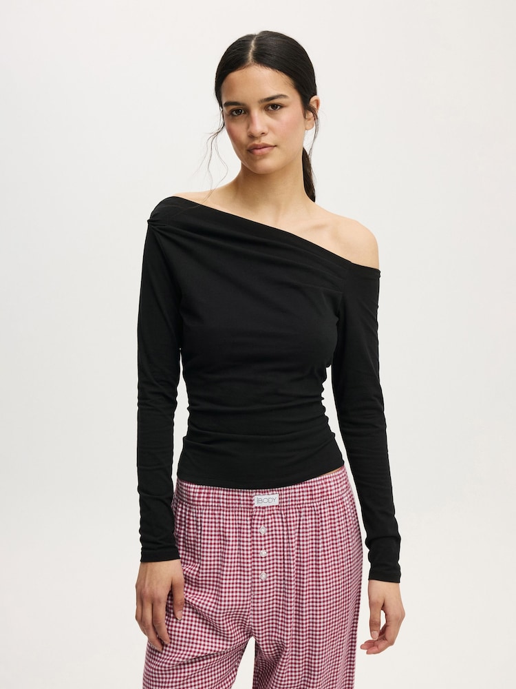 Cotton On Black Dreamy Soft Off The Shoulder Long Sleeve Top - Image 1 of 5