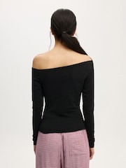 Cotton On Black Dreamy Soft Off The Shoulder Long Sleeve Top - Image 2 of 5