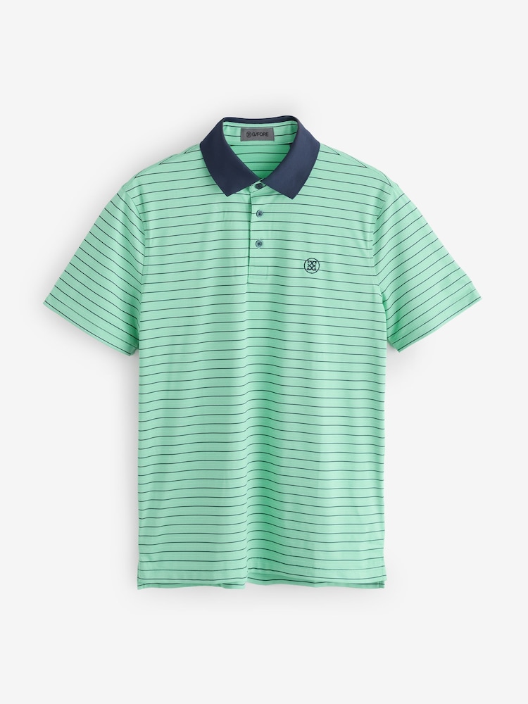 G/Fore Green Herringbone Stripe Tech Jersey Polo Shirt - Image 6 of 6 G/Fore Green Herringbone Stripe Tech Jersey Polo Shirt - Image 6 of 6