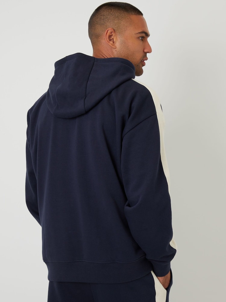 Threadbare Blue Relaxed Fit Side Stripe Hoodie - Image 2 of 4 Threadbare Blue Relaxed Fit Side Stripe Hoodie - Image 2 of 4