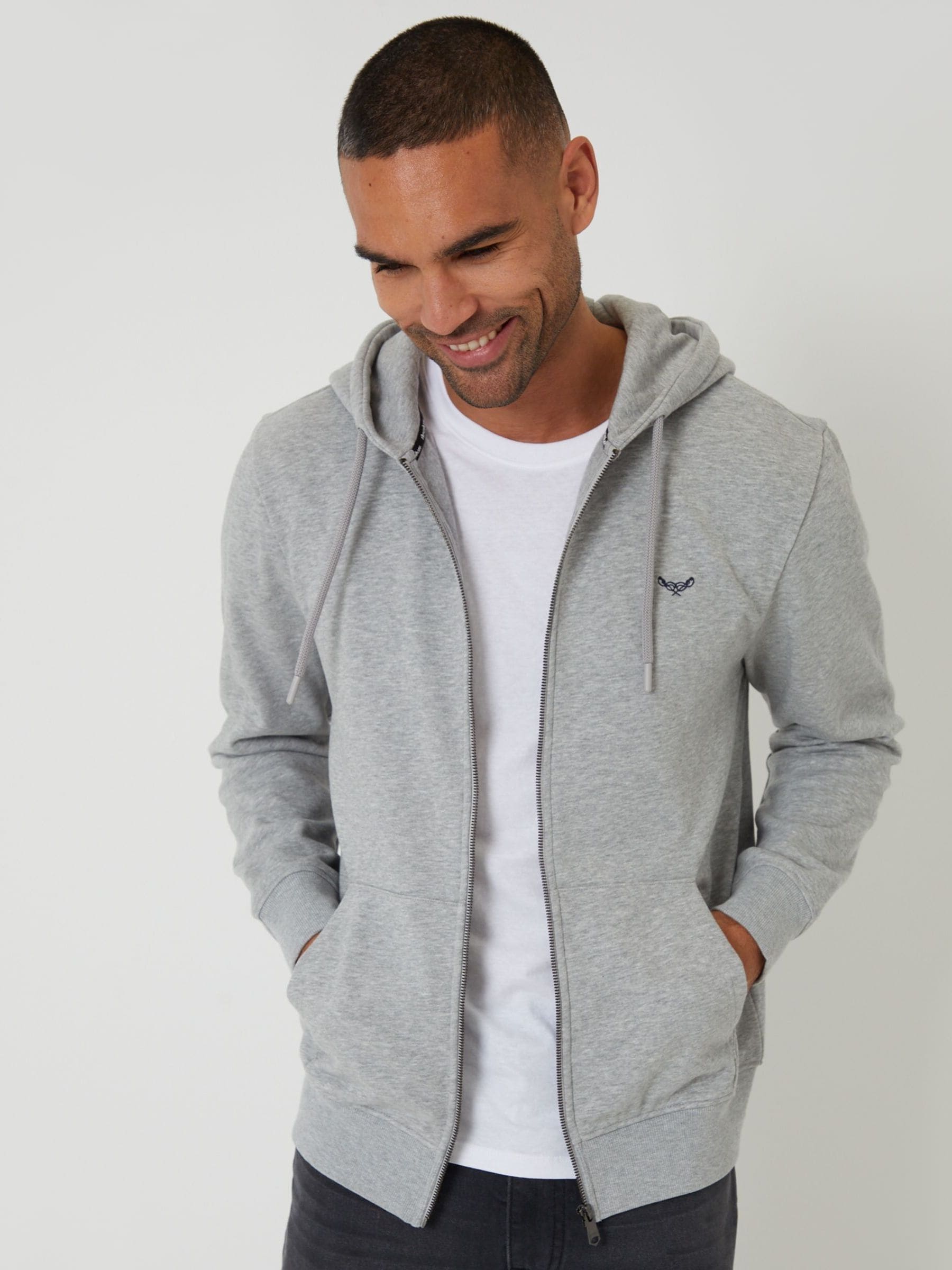 Threadbare Men's Light Grey Zip Through Hoodie