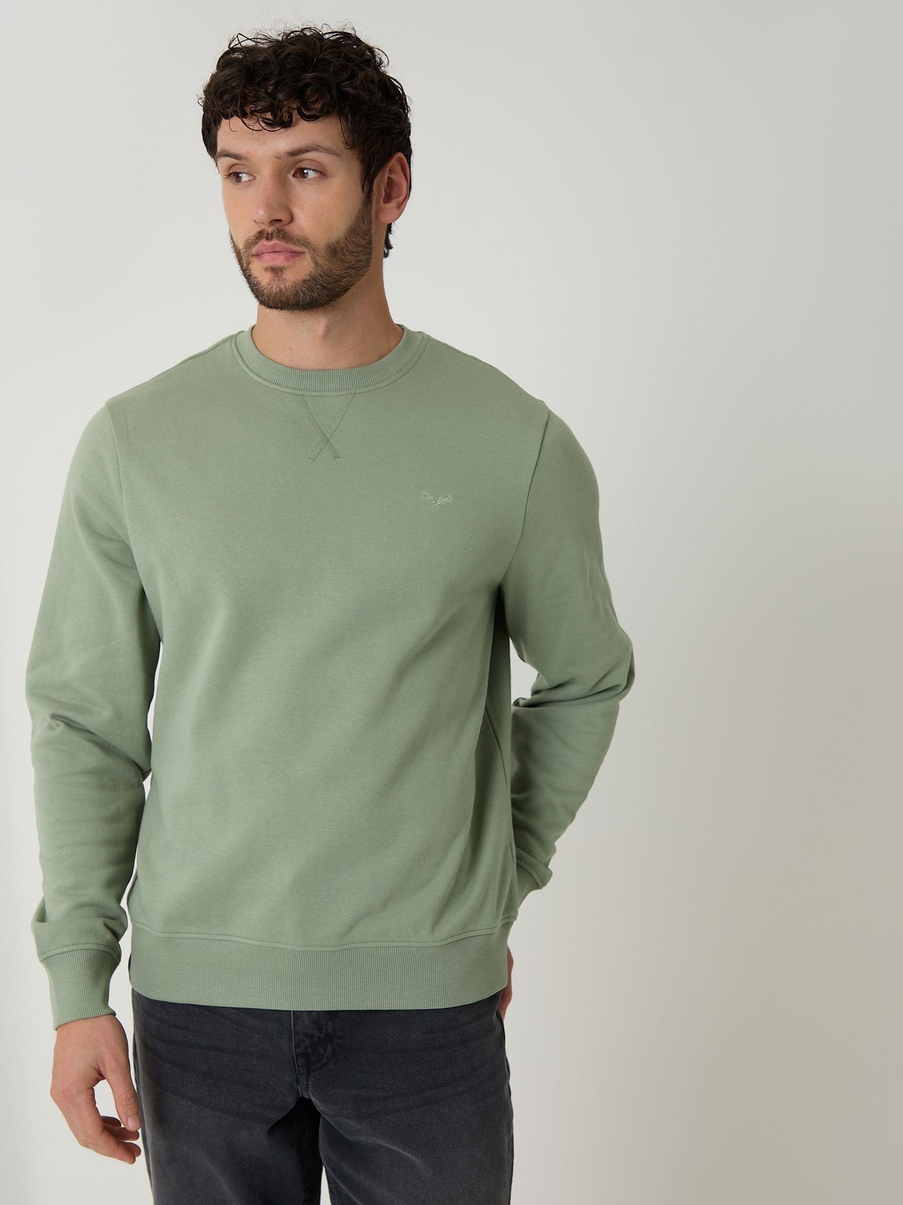 Threadbare Men's Green Crew Neck Quarter Zip Sweatshirt