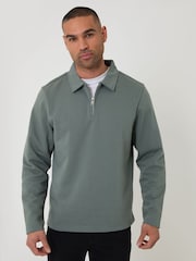 Threadbare Blue Quarter Zip Long Sleeve Polo Sweatshirt - Image 1 of 4