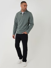 Threadbare Blue Quarter Zip Long Sleeve Polo Sweatshirt - Image 3 of 4