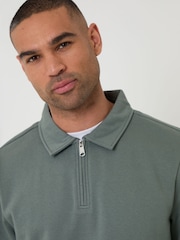 Threadbare Blue Quarter Zip Long Sleeve Polo Sweatshirt - Image 4 of 4