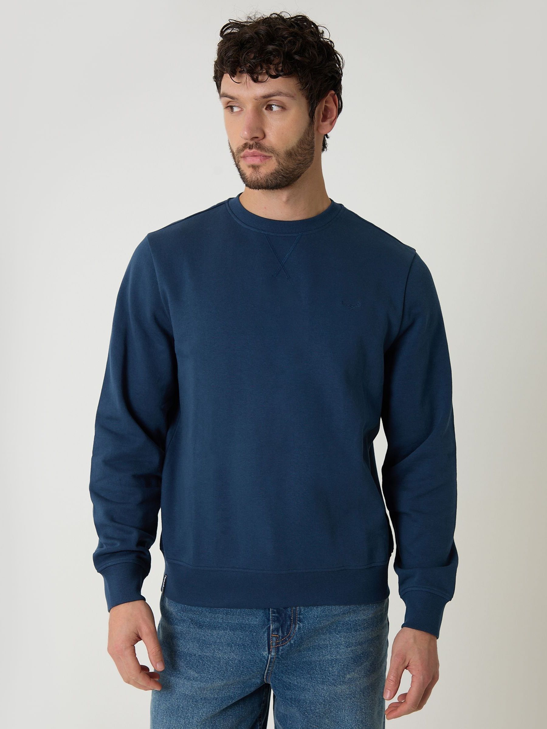 Threadbare Men's Blue Crew Neck Quarter Zip Sweatshirt
