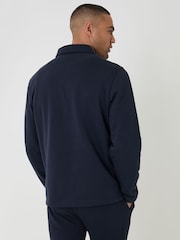 Threadbare Navy Quarter Zip Long Sleeve Polo Sweatshirt - Image 2 of 4