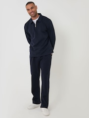 Threadbare Navy Quarter Zip Long Sleeve Polo Sweatshirt - Image 3 of 4