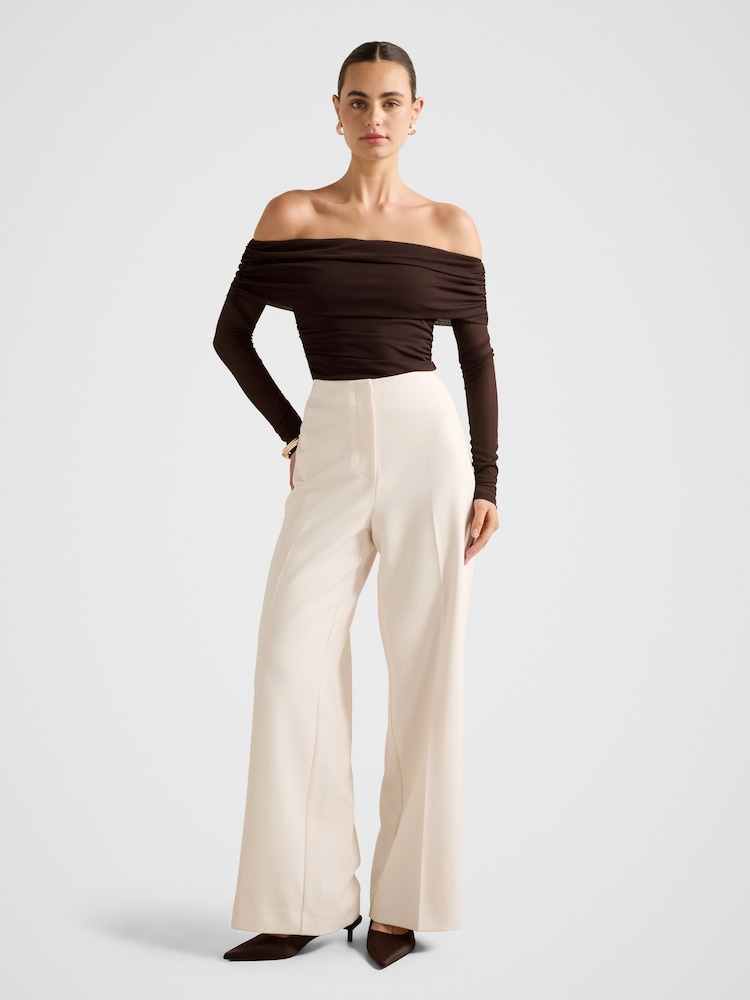 Forever New Brown Kaia Ruched Mesh Bardot Neck Top - Image 4 of 4 Forever New Brown Kaia Ruched Mesh Bardot Neck Top - Image 4 of 4