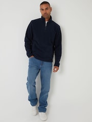 Threadbare Navy Quarter Zip Microfleece Sweatshirt - Image 3 of 5