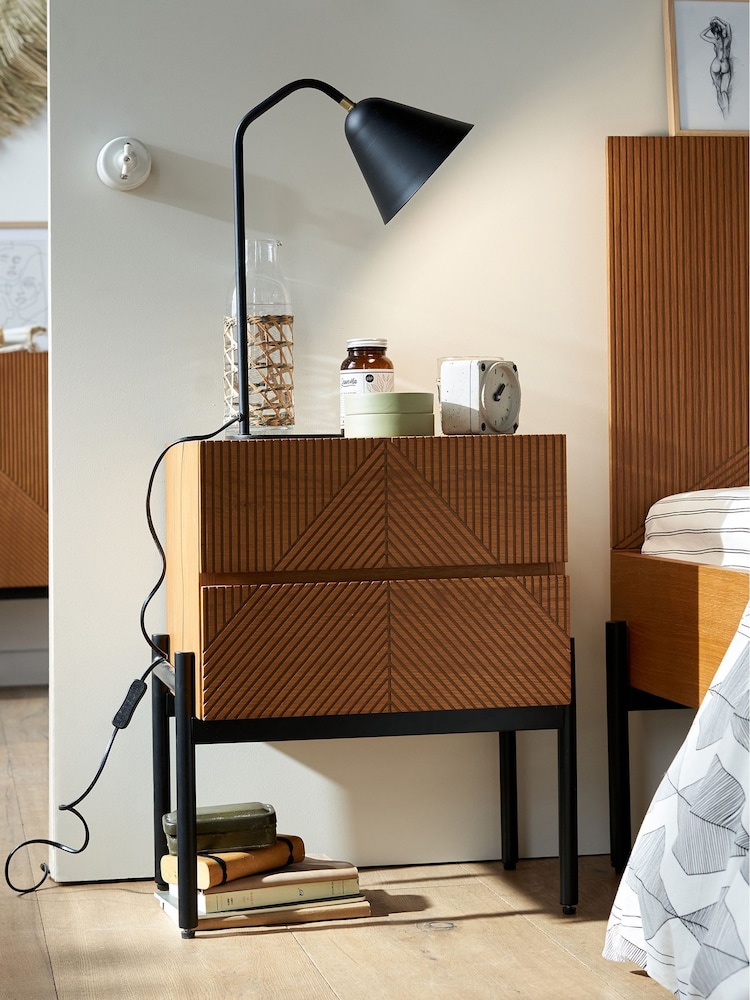 La Redoute Intérieurs Oak Lodge Bedside Table with 2 Drawers - Image 1 of 6