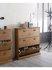 La Redoute Intérieurs Dark Oak Wood Lindley Double Fronted 3 Drawer Shoes Cabinet - Image 1 of 6