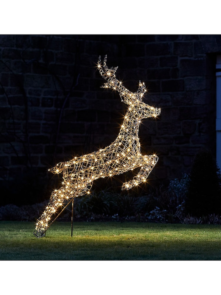 Lights4fun Grey 14m Regular Harlow Rattan Stag Dual Colour LED Light Up Reindeer - Image 1 of 6