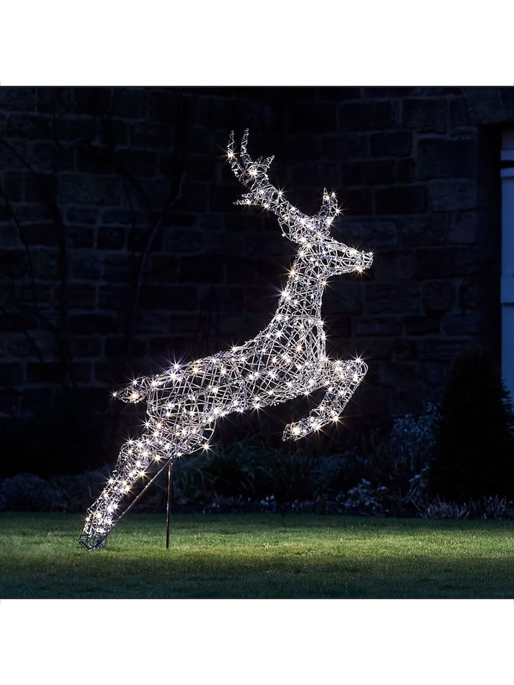 Lights4fun Grey 14m Regular Harlow Rattan Stag Dual Colour LED Light Up Reindeer - Image 2 of 6