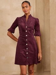Love & Roses Berry Red Cord Shift Mini Dress - Image 3 of 5