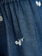 Love & Roses Mid Blue Denim Look Embroidered Palazzo Trousers - Image 5 of 5