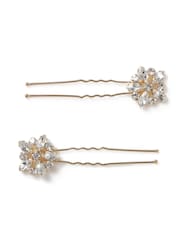 Aela Gold Rhinestone Flower Hair Bun Slides - Imagen 1 de 2
