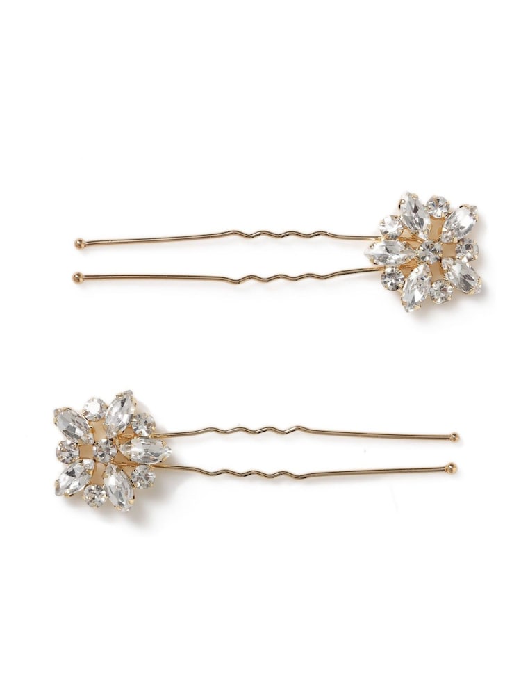 Aela Gold Rhinestone Flower Hair Bun Slides - Imagen 1 de 2