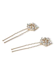 Aela Gold Rhinestone Flower Hair Bun Slides - Imagen 2 de 2