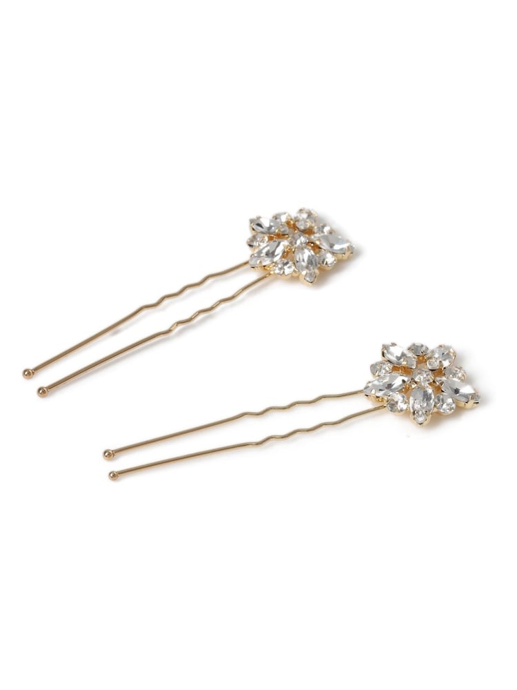 Aela Gold Rhinestone Flower Hair Bun Slides - Imagen 2 de 2
