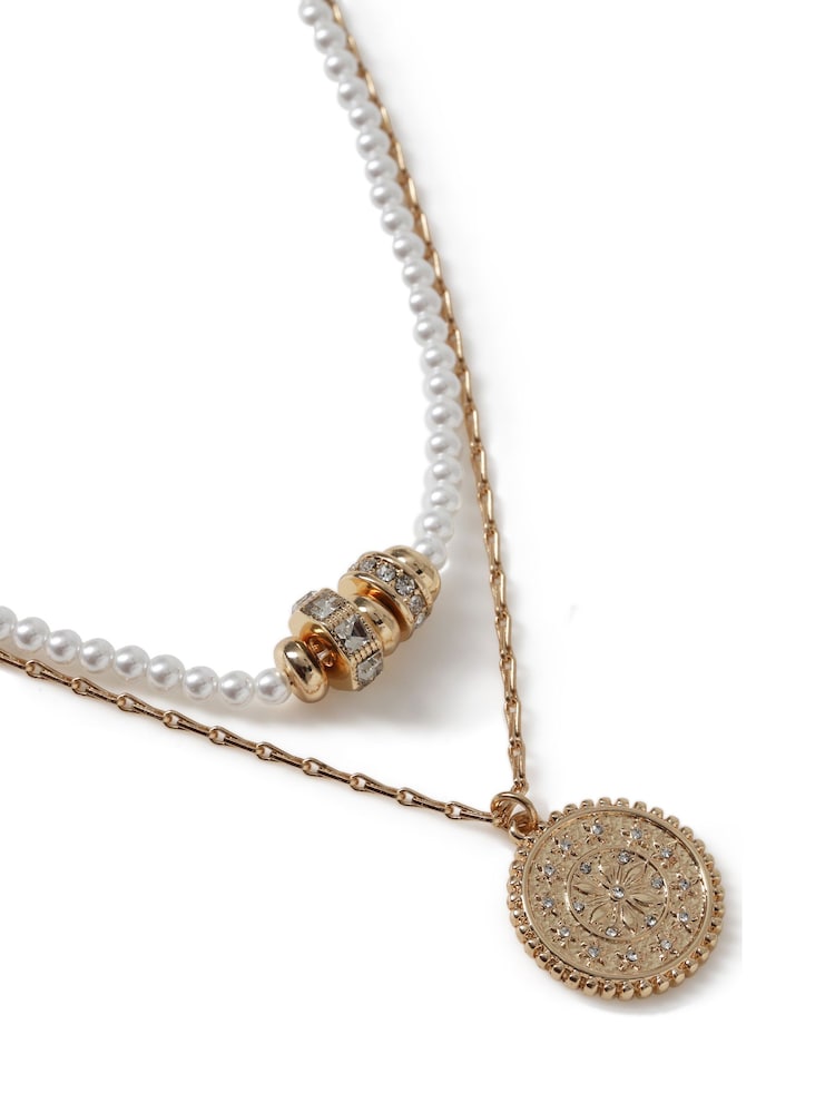 Collar con cadena de perlas y rondeles multihileras - Imagen 2 de 3
