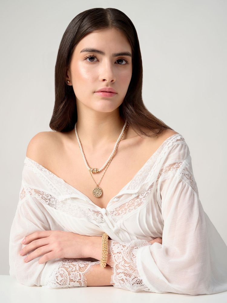 Collar con cadena de perlas y rondeles multihileras - Imagen 3 de 3