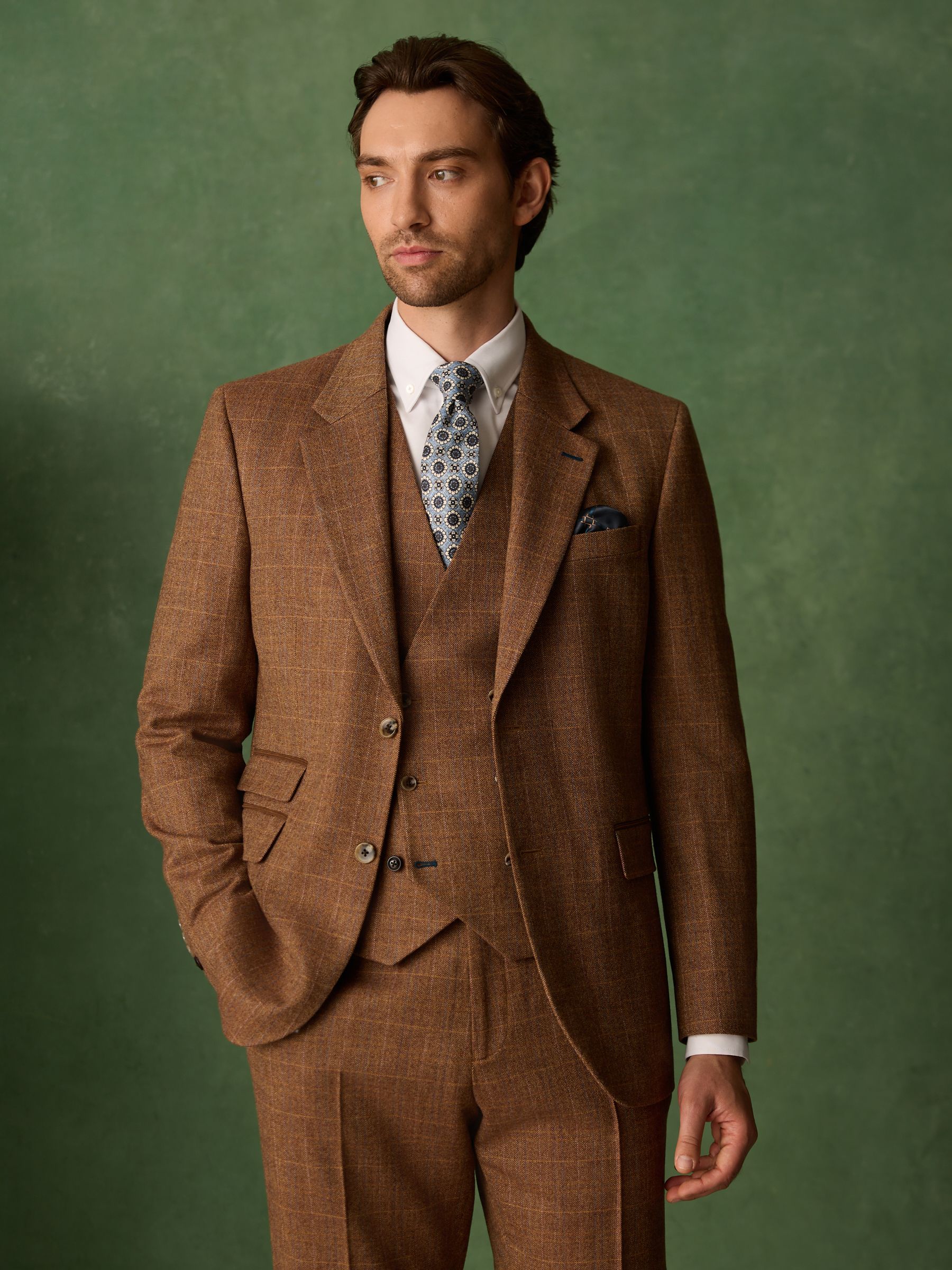Buy Rust Brown N. Premium Tailored Fit Wool Blend Trimmed Check