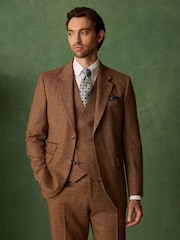 Marrone ruggine - N. Premium Tailored Fit Wool Blend Trimmed Check Suit Jacket - Immagine 1 di 7