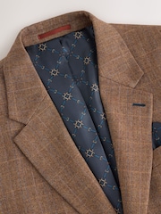 Rūdžių ruda - N. Premium Tailored Fit Wool Blend Trimmed Check Suit Jacket - 12 paveikslėlis iš 13