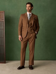 Marrone ruggine - N. Premium Tailored Fit Wool Blend Trimmed Check Suit Jacket - Immagine 2 di 7