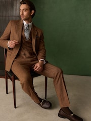Marrone ruggine - N. Premium Tailored Fit Wool Blend Trimmed Check Suit Jacket - Immagine 3 di 7