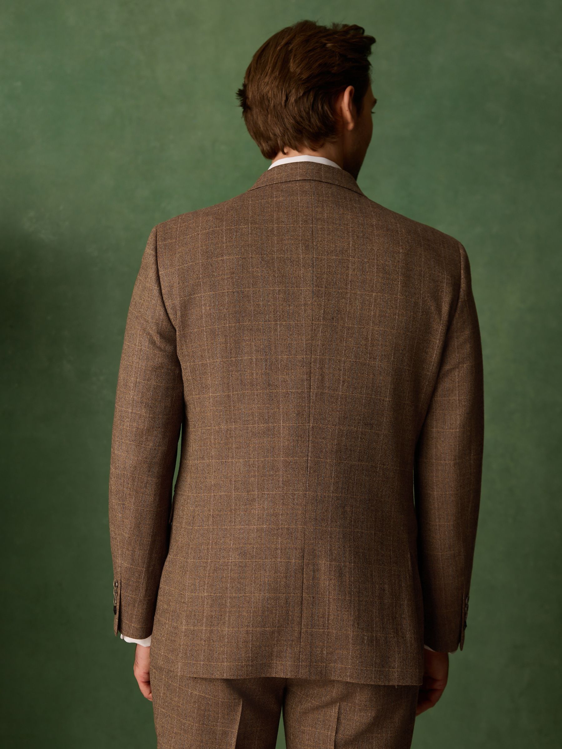 Buy Rust Brown N. Premium Tailored Fit Wool Blend Trimmed Check