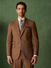 Marrone ruggine - N. Premium Tailored Fit Wool Blend Trimmed Check Suit Jacket - Immagine 5 di 7