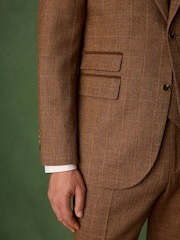 Marrone ruggine - N. Premium Tailored Fit Wool Blend Trimmed Check Suit Jacket - Immagine 6 di 7