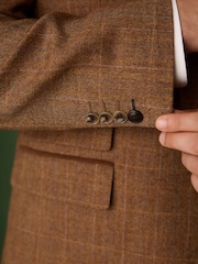 Marrone ruggine - N. Premium Tailored Fit Wool Blend Trimmed Check Suit Jacket - Immagine 7 di 7