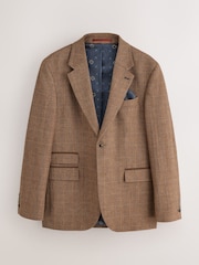 Rūdžių ruda - N. Premium Tailored Fit Wool Blend Trimmed Check Suit Jacket - 8 paveikslėlis iš 13