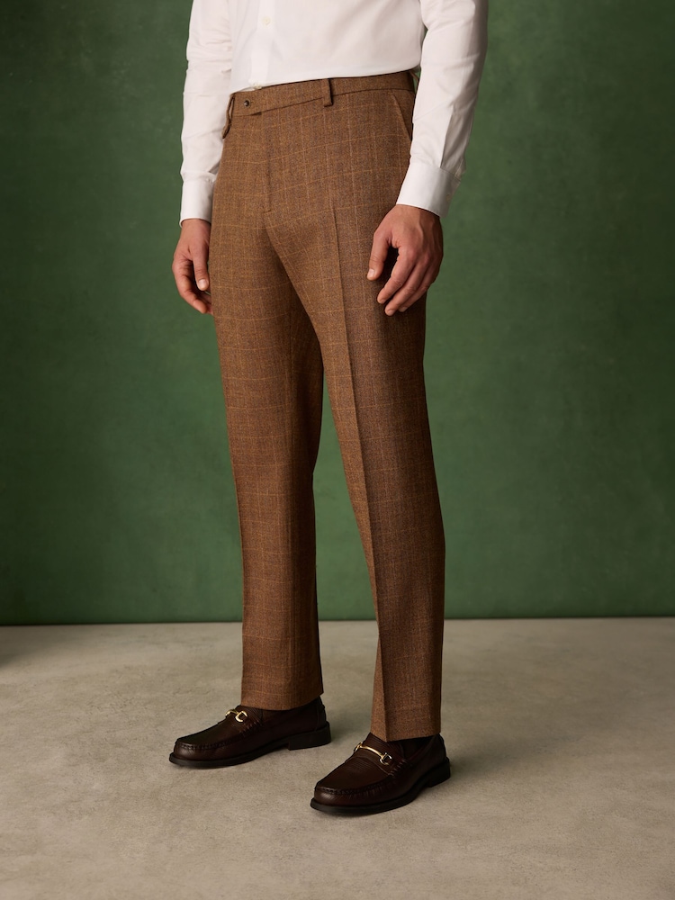 Rust Brown N. Premium Tailored Fit Wool Blend Trimmed Check Suit Trousers - Image 1 of 5
