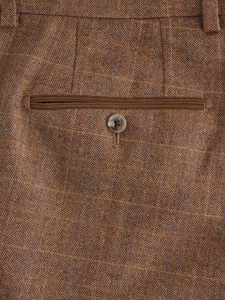 Rūdžių ruda - N. Premium Tailored Fit Wool Blend Trimmed Check Suit Trousers - 10 paveikslėlis iš 10