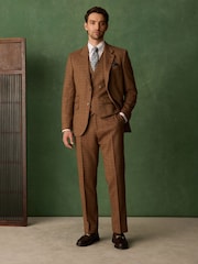 Rust Brown N. Premium Tailored Fit Wool Blend Trimmed Check Suit Trousers - Image 2 of 5