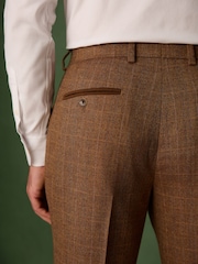 Rust Brown N. Premium Tailored Fit Wool Blend Trimmed Check Suit Trousers - Image 4 of 5