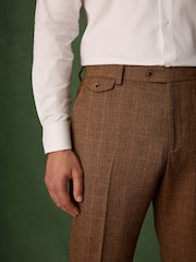 Rust Brown N. Premium Tailored Fit Wool Blend Trimmed Check Suit Trousers - Image 5 of 5