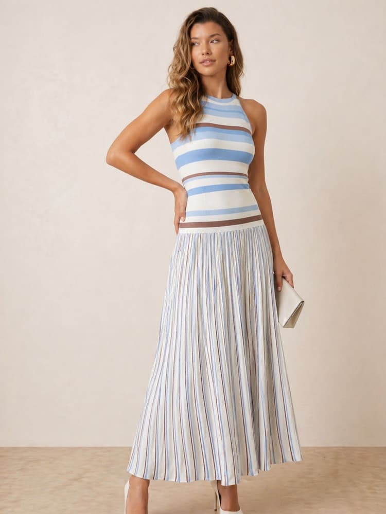 Style Cheat Stripe Sleeveless Knitted Maxi Dress - 画像 1 / 4