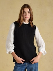 Joules Black Crew Neck Ribbed Knitted Vest - Image 1 of 7