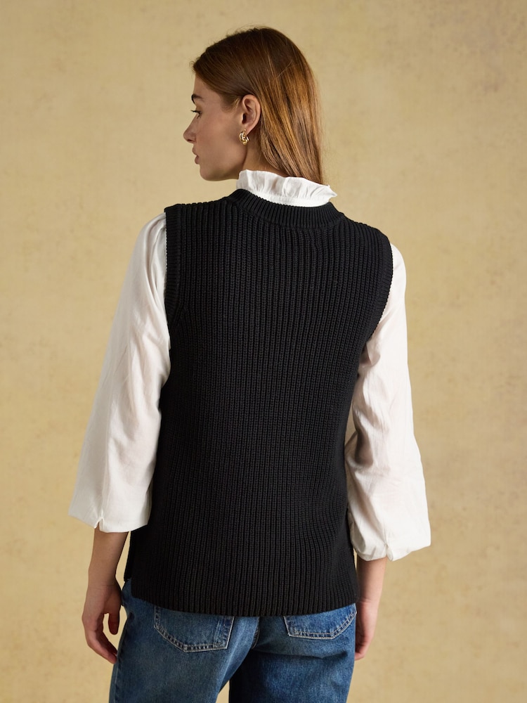 Joules Black Crew Neck Ribbed Knitted Vest - Image 2 of 7 Joules Black Crew Neck Ribbed Knitted Vest - Image 2 of 7