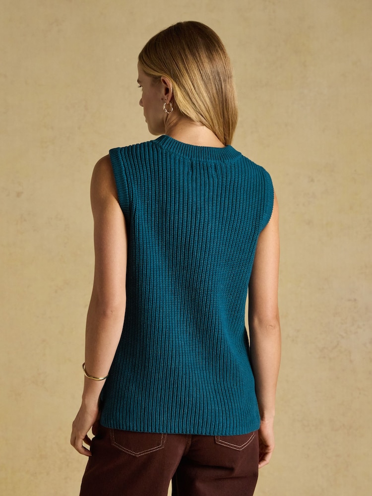 Joules Teal Blue Crew Neck Ribbed Knitted Vest - Image 2 of 6 Joules Teal Blue Crew Neck Ribbed Knitted Vest - Image 2 of 6