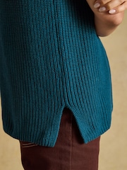 Joules Teal Blue Crew Neck Ribbed Knitted Vest - Image 5 of 6