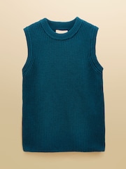 Joules Teal Blue Crew Neck Ribbed Knitted Vest - Image 6 of 6