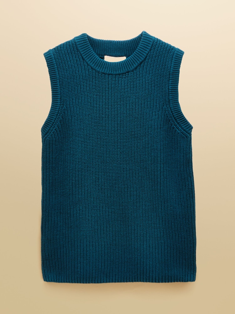 Joules Teal Blue Crew Neck Ribbed Knitted Vest - Image 6 of 6 Joules Teal Blue Crew Neck Ribbed Knitted Vest - Image 6 of 6