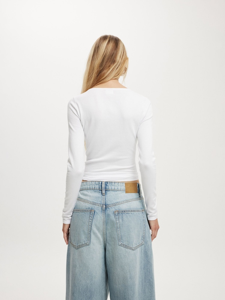 Cotton On White Asymmetric Ruched Knit Top - Image 2 of 4 Cotton On White Asymmetric Ruched Knit Top - Image 2 of 4