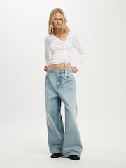 Cotton On White Asymmetric Ruched Knit Top - Image 3 of 4